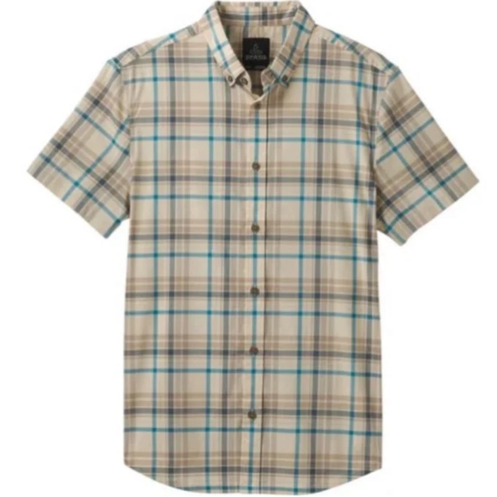 prana men’s beige flannel button down shirt XS L119-21